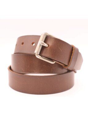 J.Crew Mens Size 40 Brown Genuine Thick Leather Belt Silver Buckle Guatemala